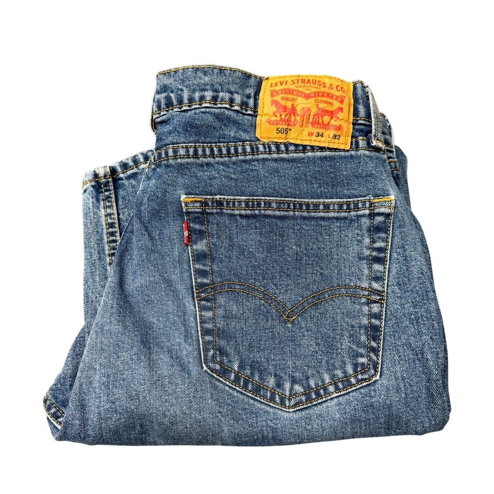 Levi's 505 Jeans Mens 34x32 (34x31 ACTUAL) Straight Fit Blue Denim